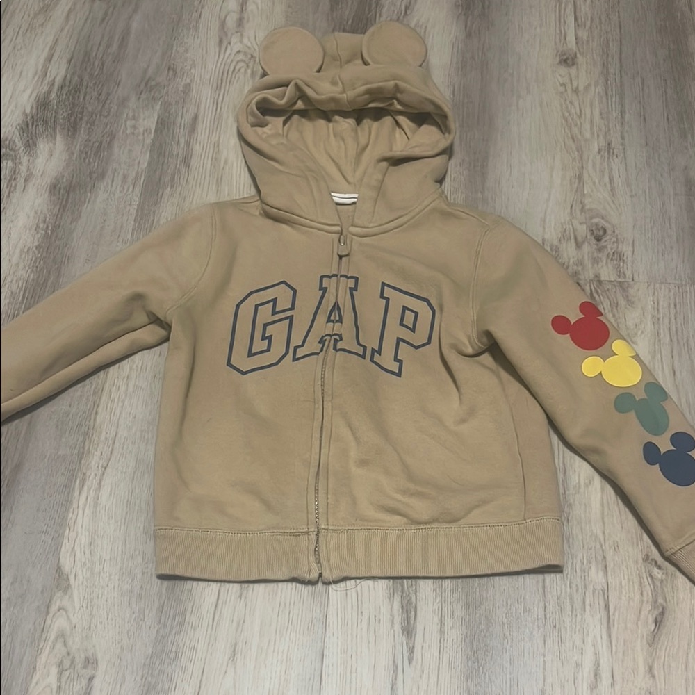Baby Gap Size 5 Disney Zip Up Hoodie Beige Colorful Mickey Ears Sleeve
